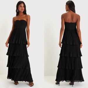 Seriously Sensational Black Strapless Tiered Maxi Dress